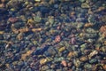 Top view shot clear river water stones as a background