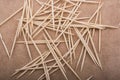 Top view shot of a heap of wooden toothpicks