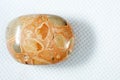 Top view shot of a leopard jasper stone on a white spotted background