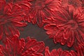 Top view shot of red flower fabric texture with black color background.  Textile and garment wallpaper concept Royalty Free Stock Photo