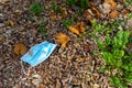 Top view shot of a used medical facemask left on the ground and  disposed of improperly Royalty Free Stock Photo