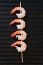 Top view shrimp skewer on grill