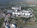 Top view of a silo elevator. Aerophotographing industrial object. Royalty Free Stock Photo