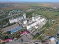 Top view of a silo elevator. Aerophotographing industrial object. Royalty Free Stock Photo