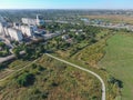 Top view of a silo elevator. Aerophotographing industrial object. Royalty Free Stock Photo