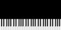 Top view of simplified flat monochrome piano keyboard on black background