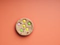 top view of a single cookie with colored candy