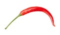 Top view of single curved fresh red chili pepper isolated on white background with clipping path Royalty Free Stock Photo