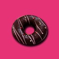 Top view, Single donut isolated on pink backgrond for design stock photo, product foods, breakfast, health