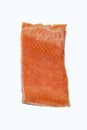 Top view of a single piece of salmon fillet isolated on a white background. Royalty Free Stock Photo