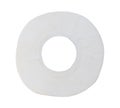 Top view of single tissue paper roll for use in toilet or restroom with hollow in the middle isolated on white background with