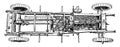 Top View of Six Cylinder 1910 Rolls Royce Chassis with Engine and Axle, vintage illustration