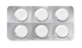 Top view of six tablets in blister pack