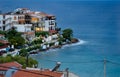 Top view from Skala Marion in Thassos island by blue hour Royalty Free Stock Photo