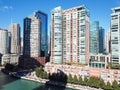 Top view skyline and office buildings along Chicago river Royalty Free Stock Photo