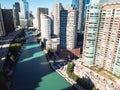 Top view skyline and office buildings along Chicago river Royalty Free Stock Photo