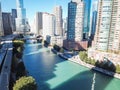 Top view skyline and office buildings along Chicago river Royalty Free Stock Photo