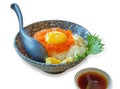 Top view of slice fresh salmon topping on rice with white sesame Royalty Free Stock Photo