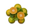 Top view slice half orange with clipping path