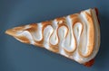 Top View of a Slice of Lemon Meringue Tart on Blue Plate Royalty Free Stock Photo