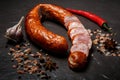 top view sliced circle of dry cured ham sausage with garlic and chili Royalty Free Stock Photo