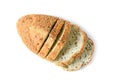 Top view of sliced french grain breads with white and black sesame isolate