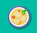 Top view, Sliced gefilte fish soup in bowl, vector