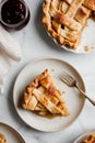 Top view of slices of delicious apple pie served on white table Royalty Free Stock Photo