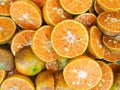 Top view slices of mandarin orange or tangerine fruit texture natural group for background