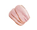 Top view of slices of smoked pork loin ham arranged in a stack isolated