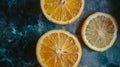 Top view of slices of yellow lemon