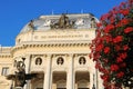 Top view of Slovak National Theatre and red flowers in Bratislava, Slovakia Royalty Free Stock Photo