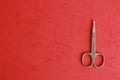 Top view of small baby nail scissors on a red background Royalty Free Stock Photo