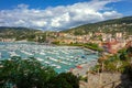 Top view of small city Lerici on Ligurian coast, Italy, in province of La Spezia. Panoramic view of Italian town Lerici. A lot of