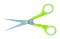 Top view of small multipurpose scissors with green handle isolated on white background with clipping path