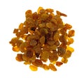 Top view of a small pile of golden raisins on a white background Royalty Free Stock Photo