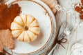 Top view of small pumpkins in a plate decorated Autumn ornate Royalty Free Stock Photo