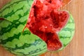 Smashed watermelon close up on the ground Royalty Free Stock Photo