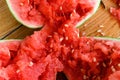 Smashed watermelon on the ground close up