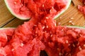 Smashed watermelon on the ground close up Royalty Free Stock Photo