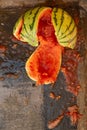 top view smashed watermelon on the ground vertical composition Royalty Free Stock Photo