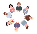 Top view on smiling standing in circle people look up a vector illustration