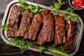 top view of smoked ribs on a large platter