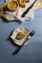 Top view of snack item quiche on a plate