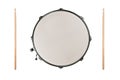 top view of a snaredrum and two drumsticks Royalty Free Stock Photo