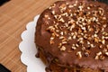 Top view of Snickers cake decorated with peanuts