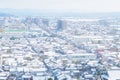 top view of snow city of japan in winter