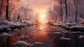 Top View Snow Mountains With Frozen River at Sunset Background Royalty Free Stock Photo