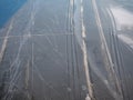 Top view of a snowmobile track. City landscape. Ice on the river. Ski track Royalty Free Stock Photo