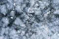 Top view of snowy surface of frozen ice river